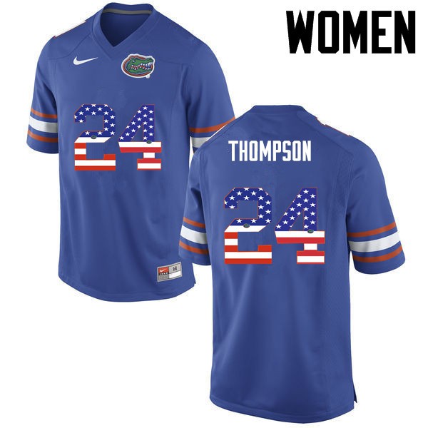 Florida Gators Women #24 Mark Thompson College Football Jersey USA Flag Fashion Blue